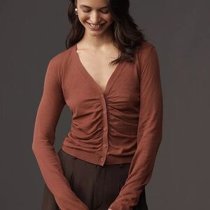 Anthro Maeve Ruched Crop Cardigan Sweater